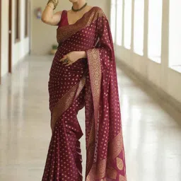 Snofi Creation Ethnic Motifs Woven Design Kanjeevaram Saree with Blouse Piece image 2