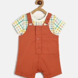 MINIKLUB Kids Rust & White Solid T-Shirt With Dungree-picture-16