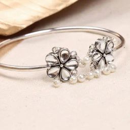 Teejh Grace Polki Silver & Pearl White Oxidized Bracelet-picture-22