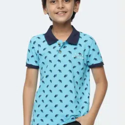 Peter England Kids Blue Cotton Printed Polo T-Shirt-image-58