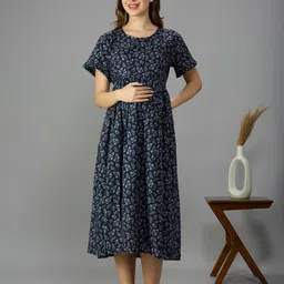 NIGHTSPREE Floral Print Maternity A-Line Midi Dress-image-0