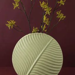 Tayhaa Grey Ceramic Leaf Pattern Vase-image-77