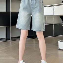 LULU & SKY Girls Washed High-Rise Denim Shorts Technology-picture-2