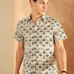 DENNISON Men Comfort Fit Ethnic Motifs Printed Spread Collar Cotton Casual Shirt-picture-25