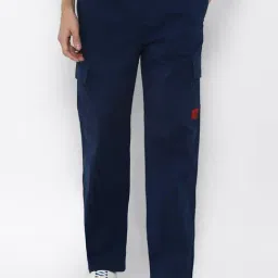 Forever 21 Navy Cotton Regular Fit Trackpants-image-1