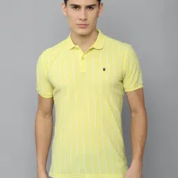 Louis Philippe Sport Yellow Cotton Slim Fit Striped Polo T-Shirt-image-4