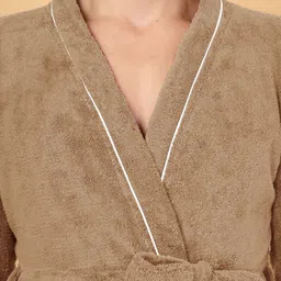 FABINALIV Beige Cotton Bath Robe With 2 Front Pockets image 2