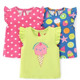 Babyhug 100% Cotton Knit Frill Sleeves  Polka Dot Print Top Pack of 3 - Multicolour-picture-27
