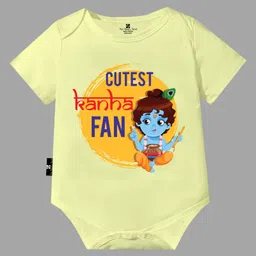 The Peppy Tend 100% Cotton Half Sleeves Janmashtami Theme Cutest Kanha Fan Text Printed Onesie - Yellow-picture-12