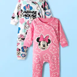 Babyhug Disney Interlock Knit Full Sleeves Rompers With Minnie Mouse Graphics Pack of 2 - Pink & White-picture-21