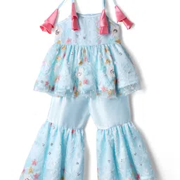 saka designs Saka Design Net Woven Sleeveless Kurta & Gharara Set with Floral Embriodery - Light Blue-picture-27