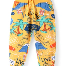 Babyhug Terry Knit Full Length Lounge Pant With Beach Theme Print - Yellow-picture-27