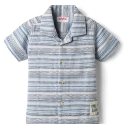 Babyhug Cotton Woven Half Sleeves Striped Shirt with Beach Patch - Light Blue-picture-25