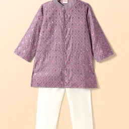 Babyhug Woven Full Sleeves Kurta Pajama Set with Embroidery & Sequin Detailing - Lavender-picture-17