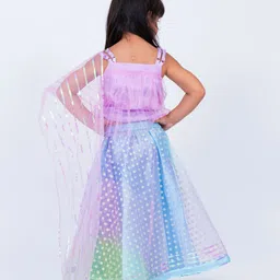 Elaisha Sleeveless Floral Lace Embellished Top With Draped Dupatta & Motif Designed Net Lehenga Set - Mauve image 3