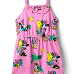 Babyhug Disney Single Jersey Knit Sleeveless Jumpsuit With Minnie Mouse Family Print - Pink image 2