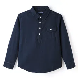 Pine Kids Cotton Woven Full Sleeves Kurta Style Solid Shirt - Navy Blue image 2