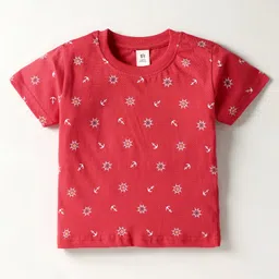 ToffyHouse Corduroy Woven Half Sleeves Dungaree With T-Shirt & Checks - Red image 2