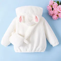 Mark & Mia Full Sleeves Fur Hooded Winter Jacket With Ear Applique & Fanny Pack - Cream image 2