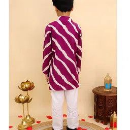 AJ Dezines Cotton Woven Full Sleeves Leheriya Printed Kurta Pyjama Set - Purple image 3