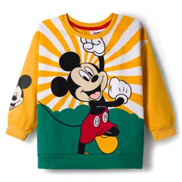 Babyhug Disney Terry Knit Full Sleeves Sweatshirt and Track Pant with Mickey Mouse Graphic - Yellow image 2