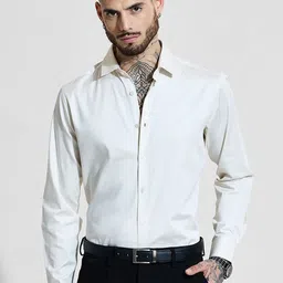 Snitch Men Classic Slim Fit Spread Collar Solid Cotton Casual Shirt-image-83