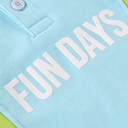 Babyhug Cotton Knit Full Sleeves Hooded Sweatshirt with Text Print & Cut & Sew Design - Blue & Lime Green image 3