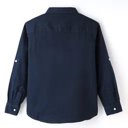 Pine Kids Cotton Woven Full Sleeves Kurta Style Solid Shirt - Navy Blue image 3