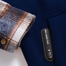 Little Kangaroos Cotton Woven Full Sleeves Hooded Sweatshirt with Checks & Kangaroo Pockets - Navy Blue image 3