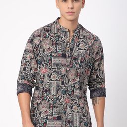VASTRADO Quirky Foil Printed Band Collar Cotton Straight Short Kurta-picture-27