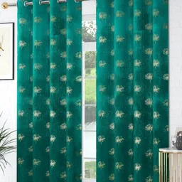 Kiara Creations Blue & Gold-Toned 2 Pieces Floral Velvet Room Darkening Long Door Curtains-picture-31