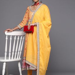 Biba Women Floral Print Anarkali Kurta with Churidar & Dupatta-picture-10