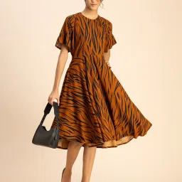 Moomaya Rust & Black Printed A Line Dress image 4