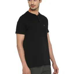 Turtle Jet Black Cotton Slim Fit Henley T-Shirt image 4