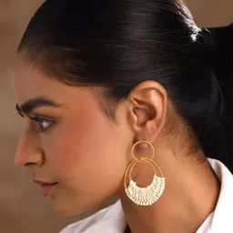 Yellow Chimes Gold-Plated Circular Drop Earrings image 5