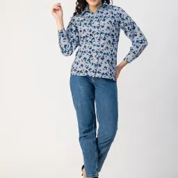 Moomaya Blue Floral Print Shirt image 4