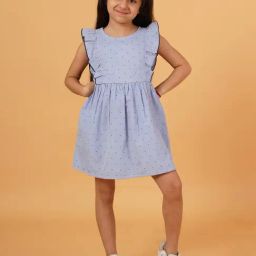 Creative Kid's Girls Blue Cotton Striped Casual Dress-picture-35