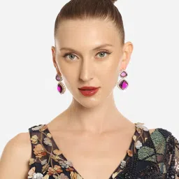 Zaveri Pearls Purple Stone & Dazzling Austrian Diamond Drop Earring-ZPFK16591 image 4