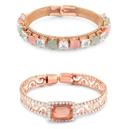 Zaveri Pearls Set of 2 Rose Gold Dazzling Austrian Diamonds Bracelet-ZPFK16864 image 4