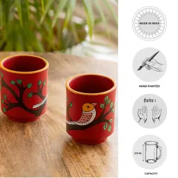 ExclusiveLane Red Terracotta Forest Birds Hand Painted Kullad (0.2 L) - Set of 2 image 4