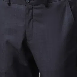 louis philippe Men Navy Slim Fit Check Flat Front Formal Trousers image 4