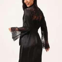 Clovia Black Chic Basic Robe With Matching Babydoll- Satin image 4