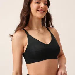 Clovia Black Polyamide Solid Non-Padded Full Cup Wire Free T-Shirt Bra image 4
