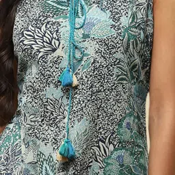 aarke Ritu Kumar Green & Blue Cotton Floral Print Kurta image 4