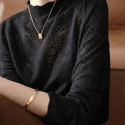 StyleCast Self Design Mock Collar Pullover Sweaters image 2