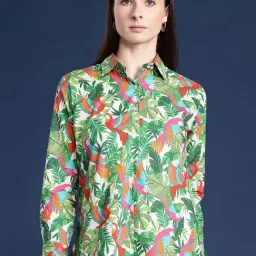 Hancock Beige & Green Cotton Printed Shirt-image-8
