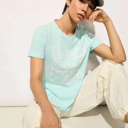 Only Blue Cotton Print T-Shirt image 4