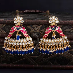 Sukkhi Gold-Plated & Pink Classic Chandbalis image 1