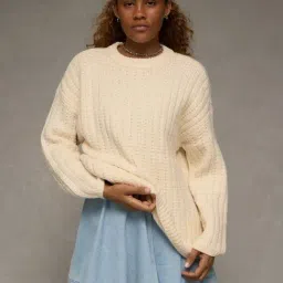 American Eagle Beige Regular Fit Textured Sweater image 1
