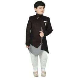 SG Yuvraj Sherwani Set Brown & White Printed Sherwani with Pyjama-picture-46